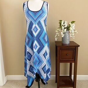 NEW PerSeption Petites Maxi Dress Blue and White